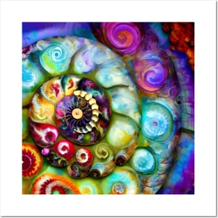 Abstract Nautilus Ammonite Spiral Art Posters and Art